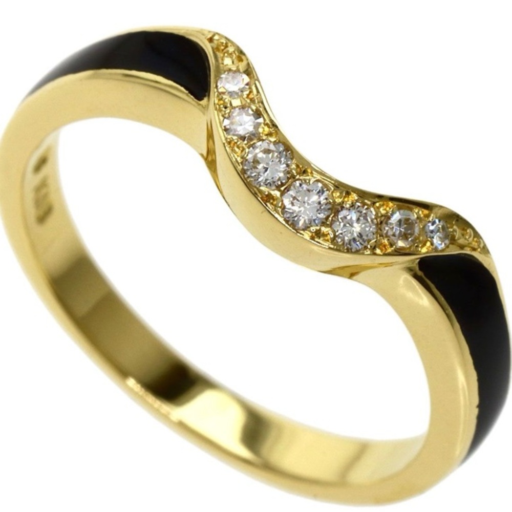 Mikimoto Elegant Gold and Black Enanel Ring with Diamonds